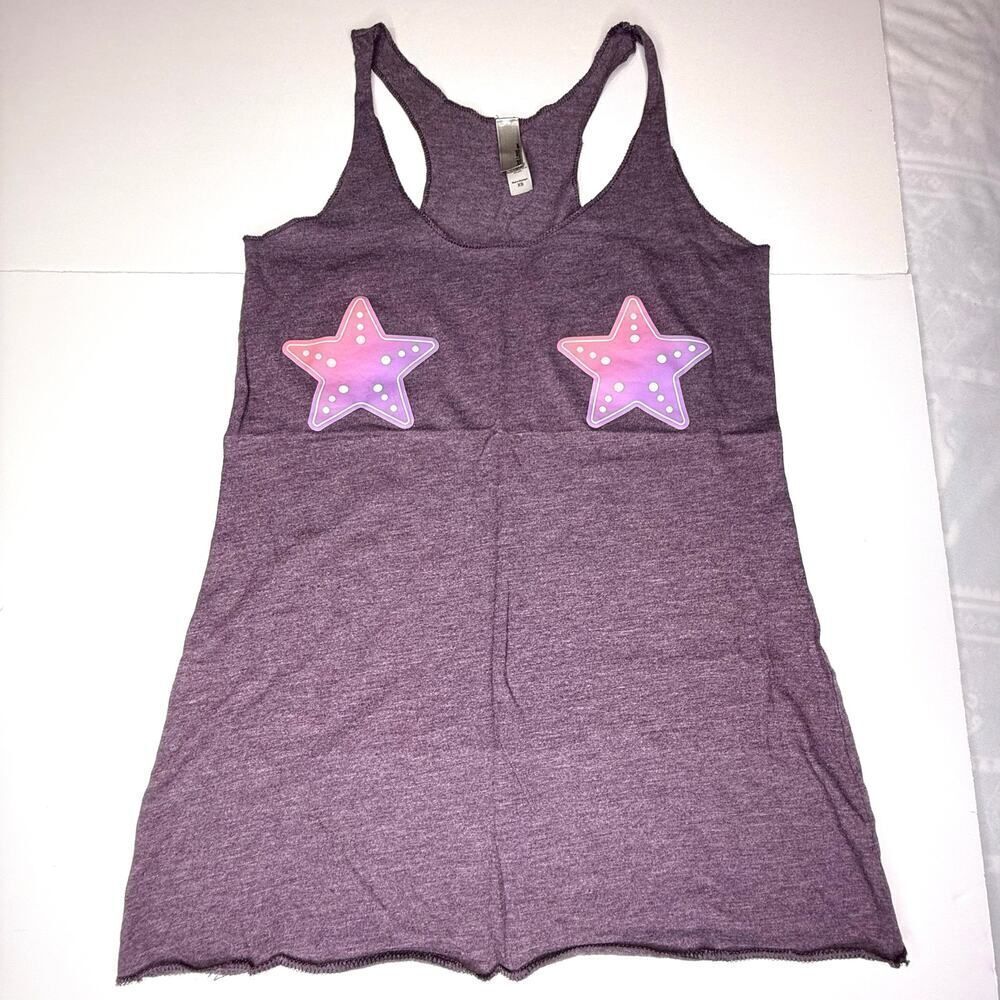 Next Level Apparel Star Graphic Racerback Tank | Size XS | Purple Festival Top